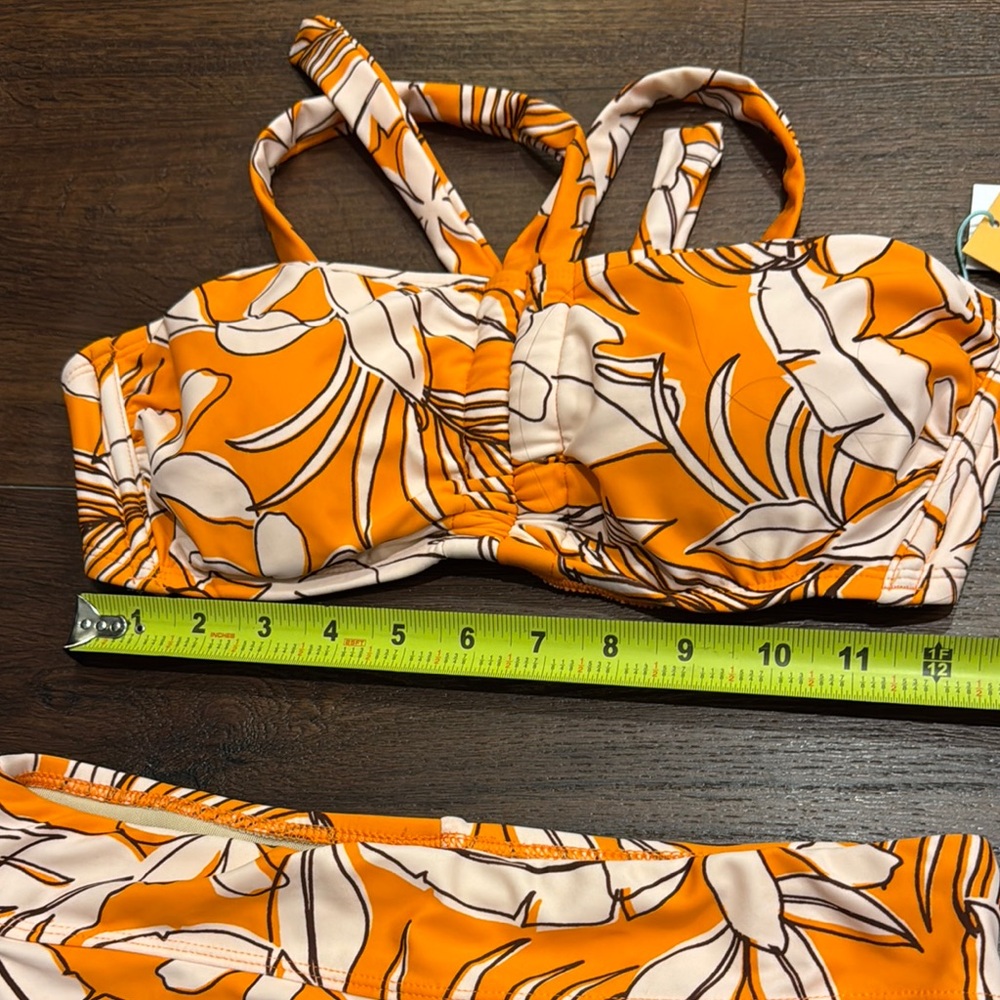 Kona Sol NWT 2 Piece Orange Floral Bikini Set. High waisted full covered bottom. - Picture 3 of 10